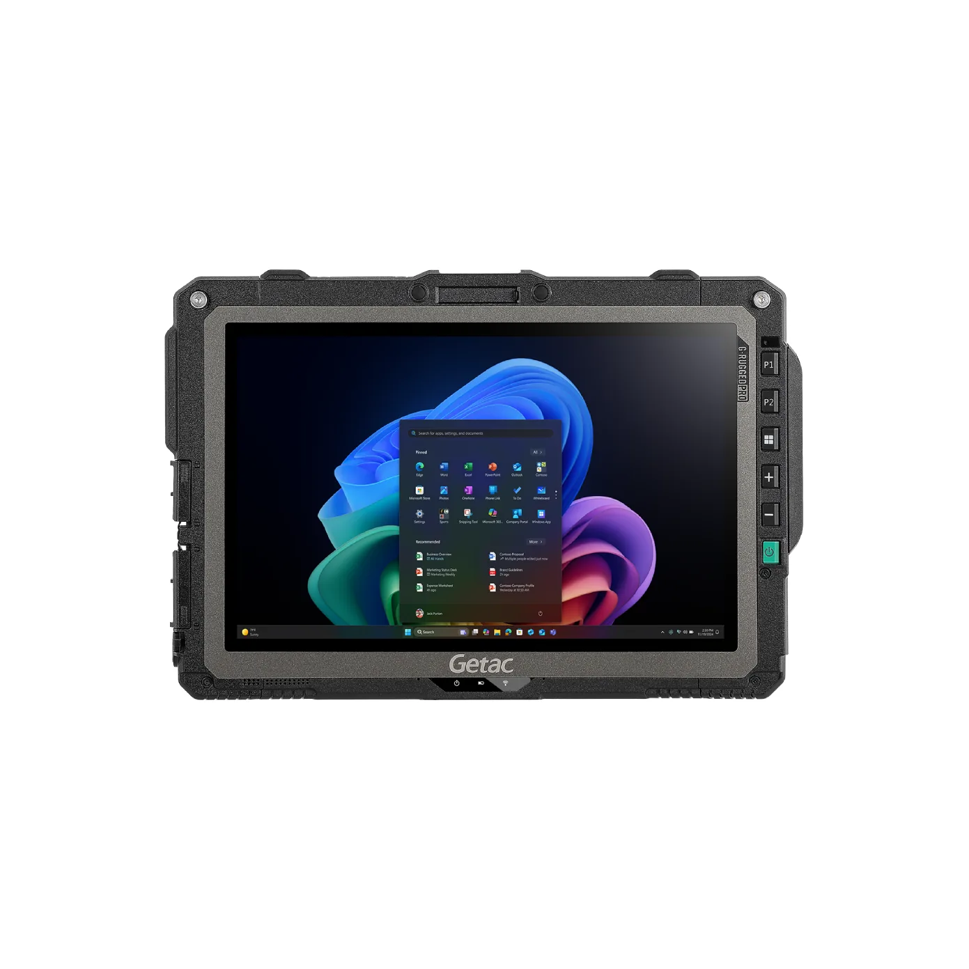 Tablet Getac UX10 - vista frontale (rotazione minima), schermo acceso