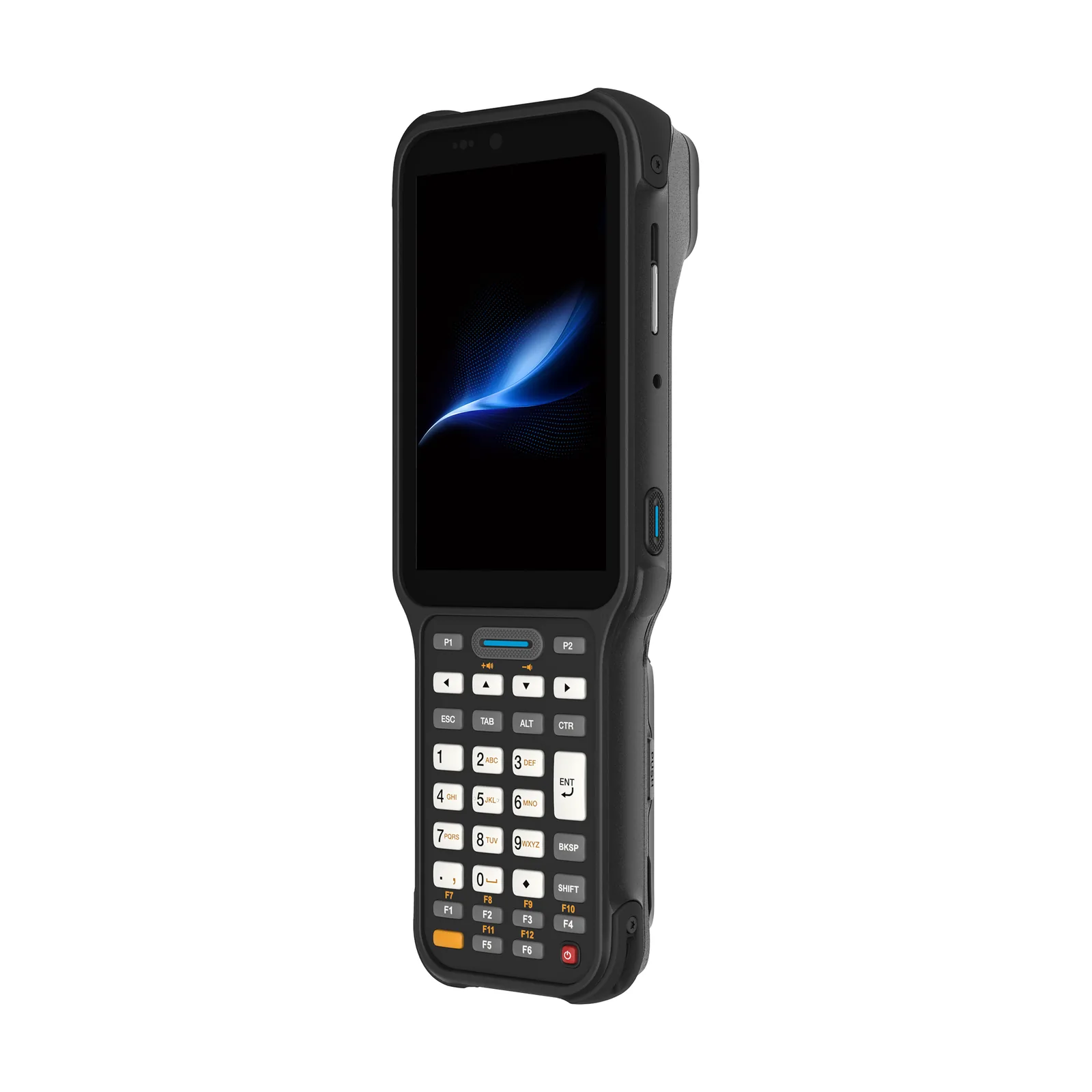 Terminale Bluebird EK430 - vista tre quarti fronte, tastiera numerica con tasti funzione