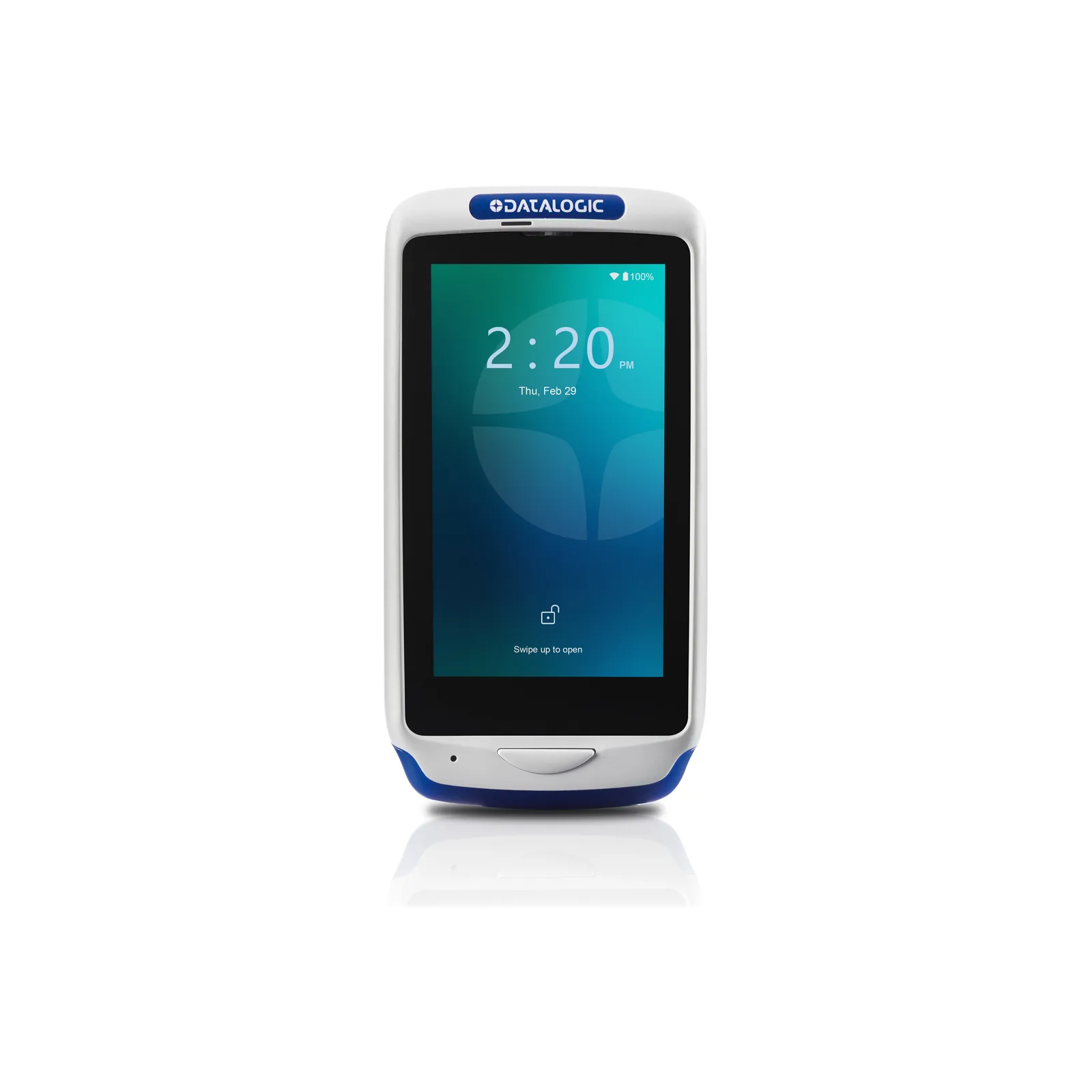 Terminale Datalogic Joya Touch 22 - vista fronte, versione bianco/blu